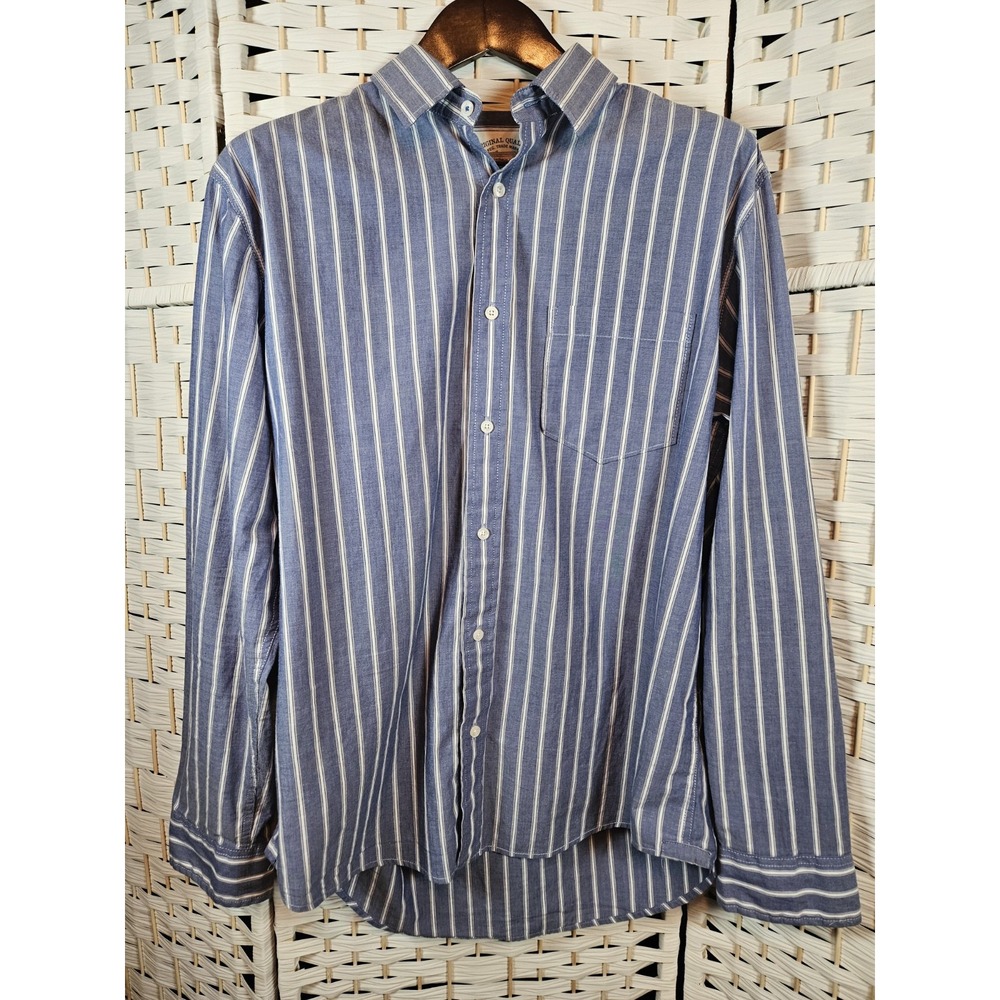 Aeropostale Mens Large Blue Striped Button Up Long Sleeve Shirt Classic Preppy